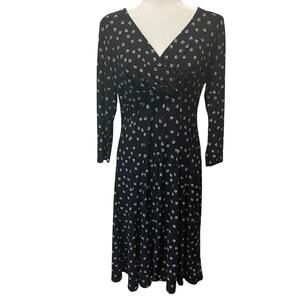 Lauren Ralph Lauren Midi Dress Sz 12 Geometric Surplice V-Neck Stretch Career